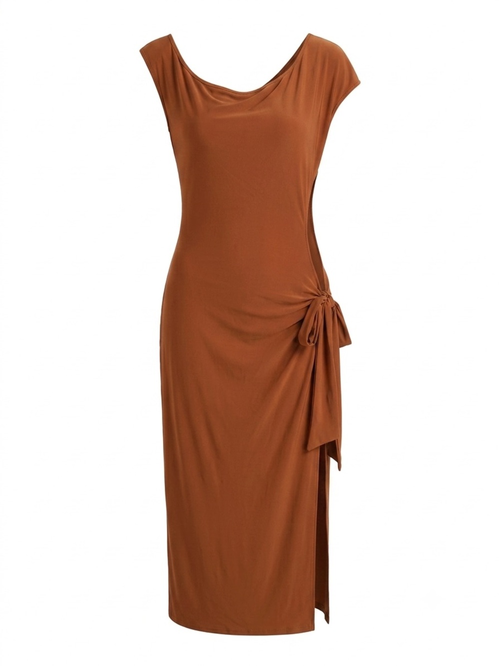 Fashion Nova Rust Tie-Side Midi Dress